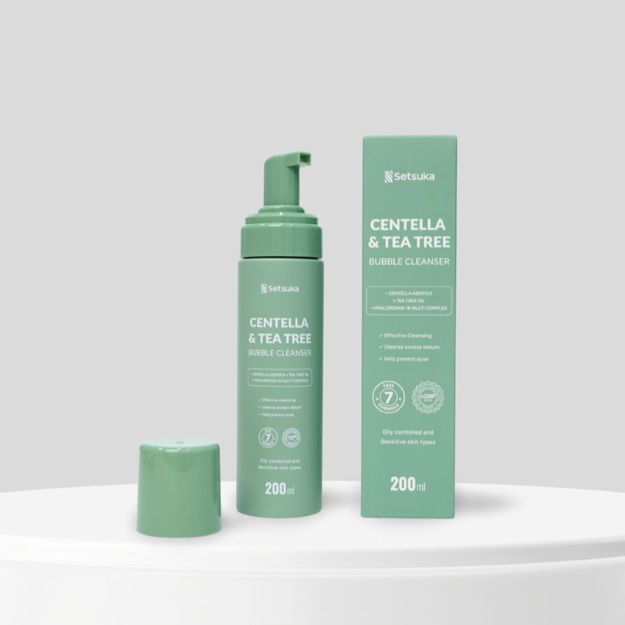 Bộ Đôi Làm Sạch Kép Setsuka BỌT RỬA MẶT + TONER Rau má & Tràm trà Nền Tảng Da Sạch Khỏe, Cấp Ẩm Cân Bằng Da nhạy cảm