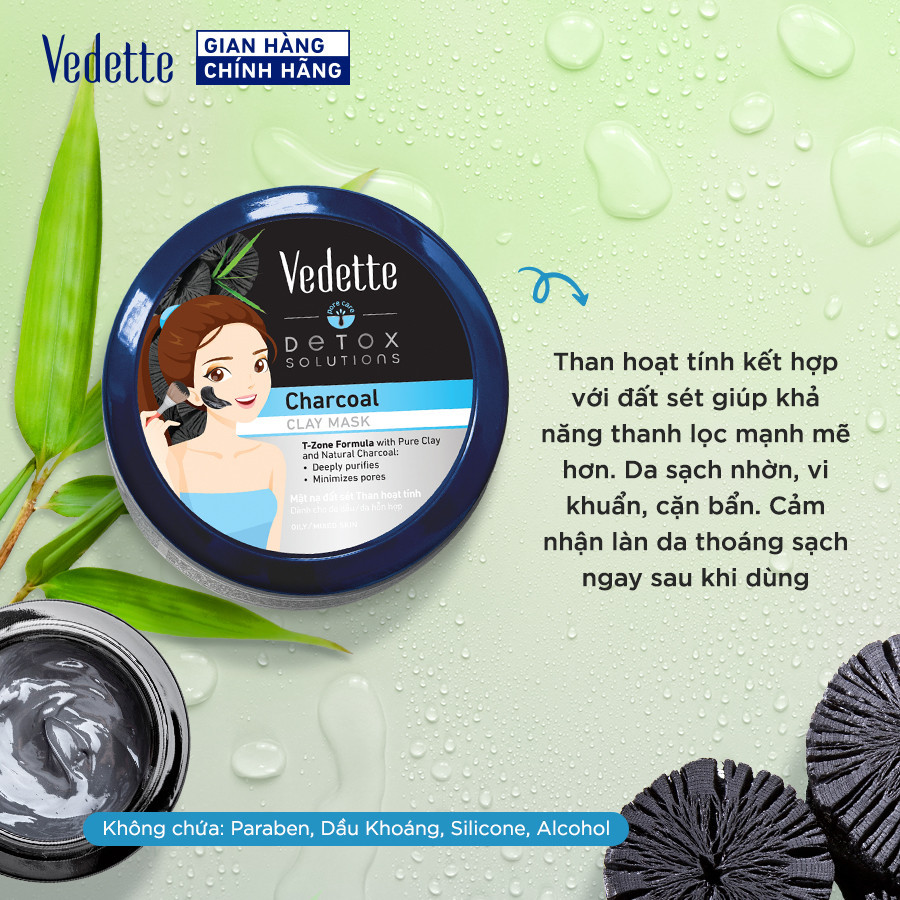 COMBO 2 Mặt nạ đất sét Vedette 145g hút dầu thừa, chất bẩn từ sâu trong lỗ chân lông. Dành cho nhiều loại da.