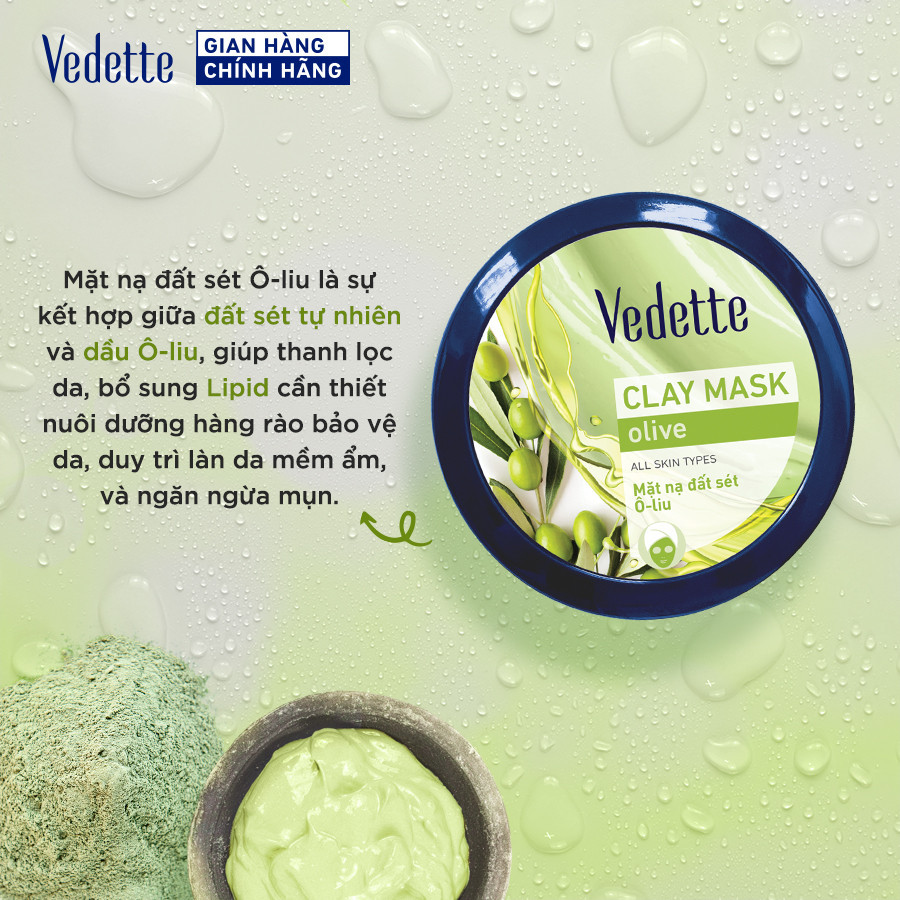 COMBO 2 Mặt nạ đất sét Vedette 145g hút dầu thừa, chất bẩn từ sâu trong lỗ chân lông. Dành cho nhiều loại da.