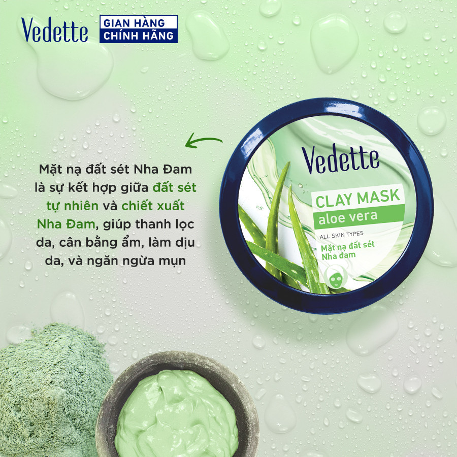 COMBO 2 Mặt nạ đất sét Vedette 145g hút dầu thừa, chất bẩn từ sâu trong lỗ chân lông. Dành cho nhiều loại da.