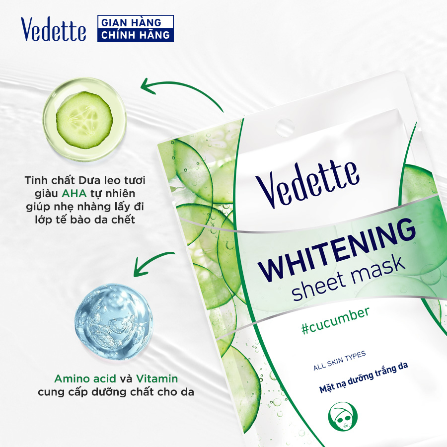 Combo 10 Mặt nạ giấy trắng da Vedette Dưa Leo 22ml Combo 10 Mặt nạ giấy trắng da Vedette Dưa Leo 22ml
