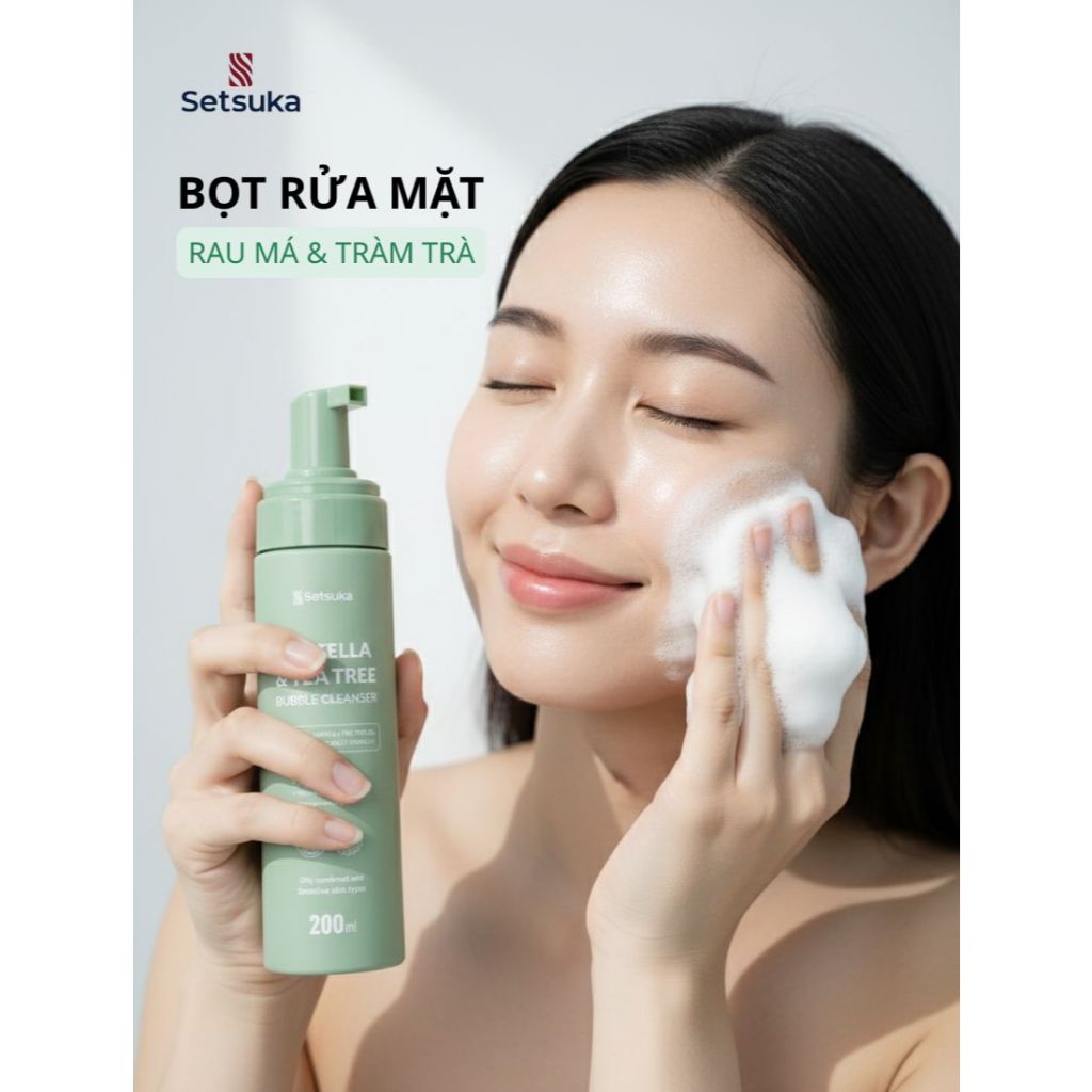 Bộ Đôi Làm Sạch Kép Setsuka BỌT RỬA MẶT + TONER Rau má & Tràm trà Nền Tảng Da Sạch Khỏe, Cấp Ẩm Cân Bằng Da nhạy cảm