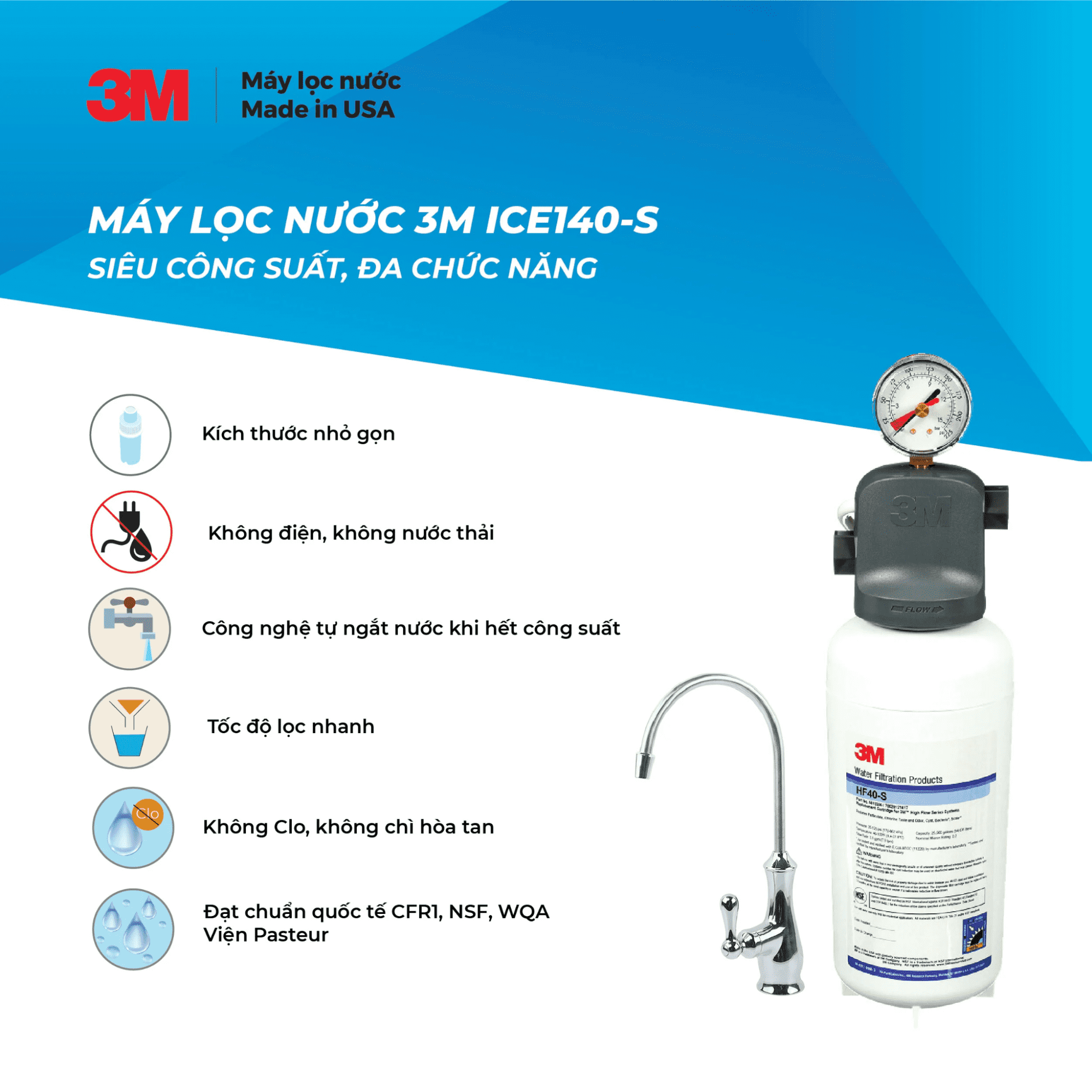 Máy Lọc Nước Lắp Dưới Bồn Rửa 3M ICE140-S Kèm Vòi 3M