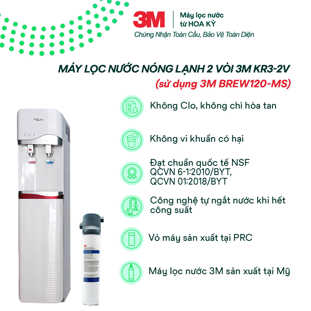 Cây Lọc Nước Nóng Lạnh 3M KR3-2V (Tích Hợp Máy Lọc Nước 3M BREW120-MS)