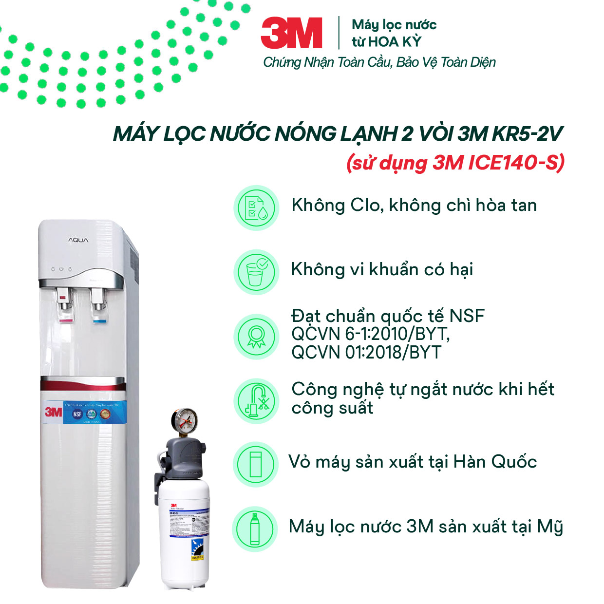 Cây Lọc Nước Nóng Lạnh 3M KR5-2V (Tích Hợp Máy Lọc Nước 3M ICE140-S)