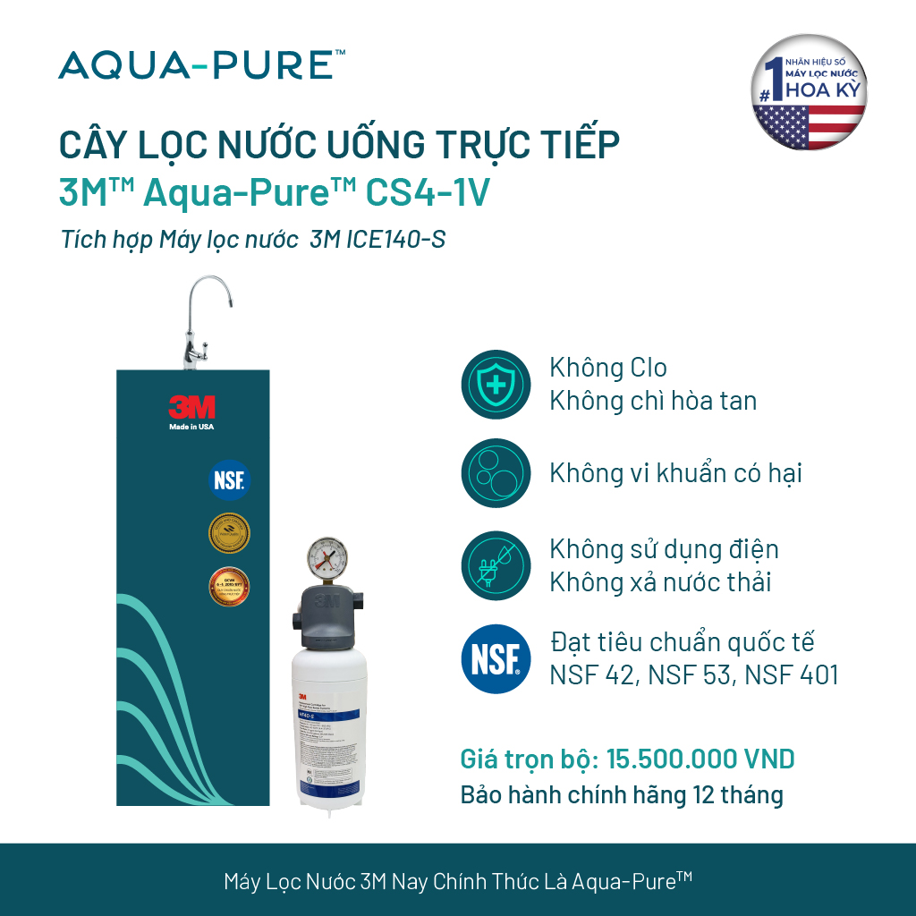 Cây Lọc Nước Uống Trực Tiếp 3M CS4-1V (Tích Hợp Máy Lọc Nước 3M ICE140-S)