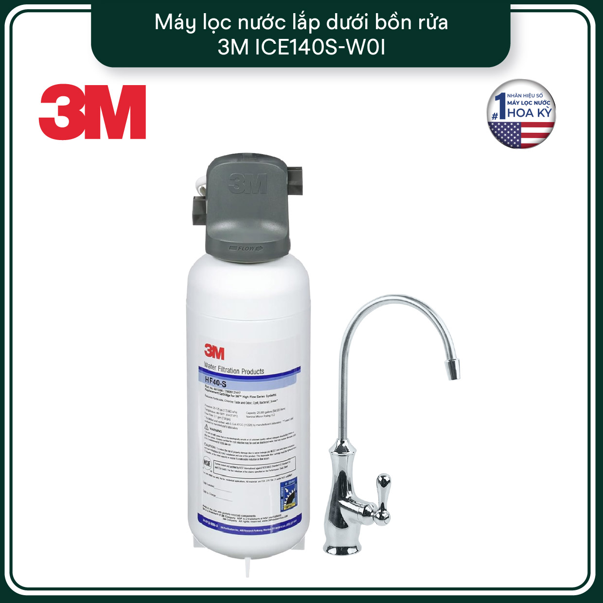 Máy Lọc Nước Lắp Dưới Bồn Rửa 3M ICE140S-WOI Kèm Vòi 3M
