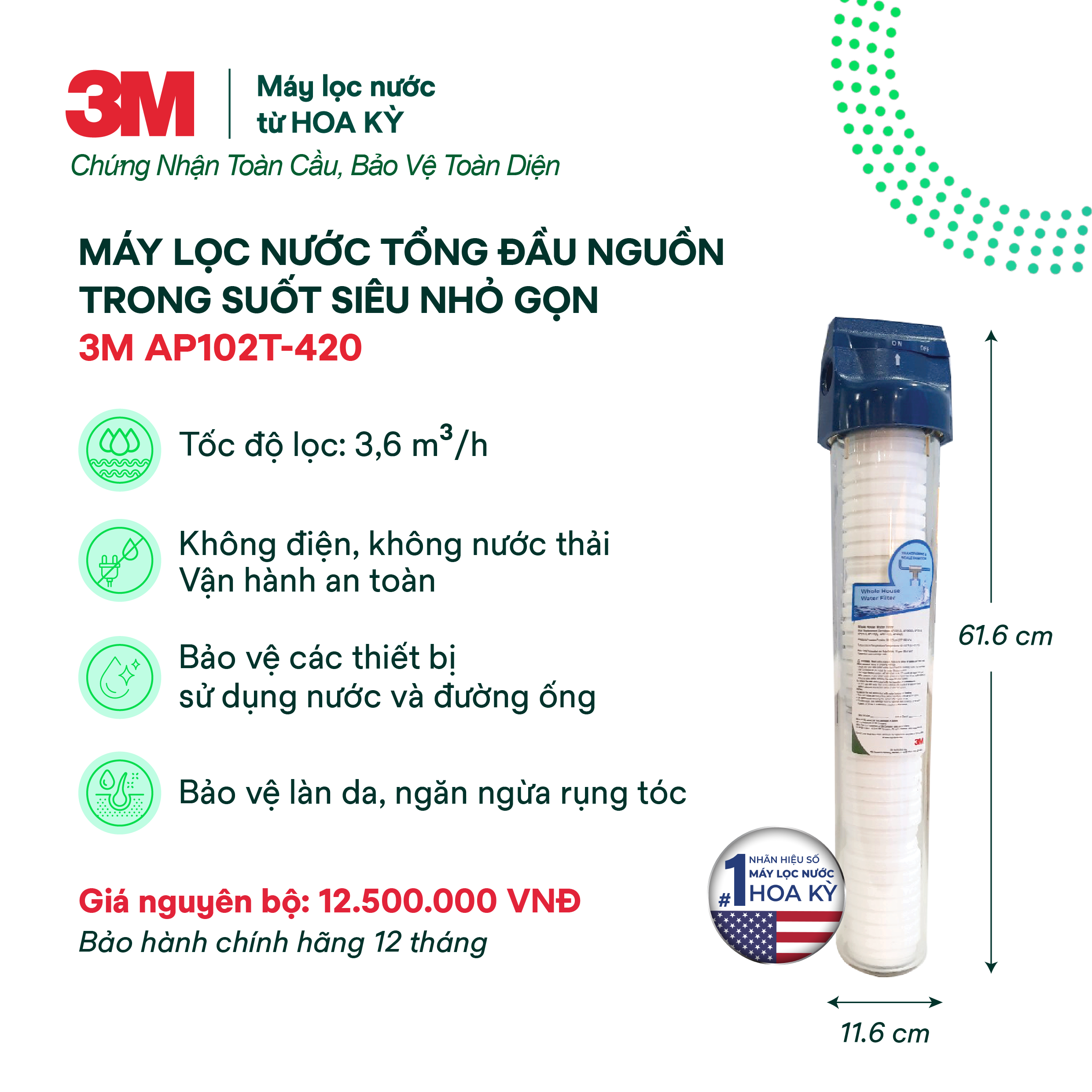 Máy Lọc Nước Tổng Đầu Nguồn Trong Suốt 20" 3M AP102T-420