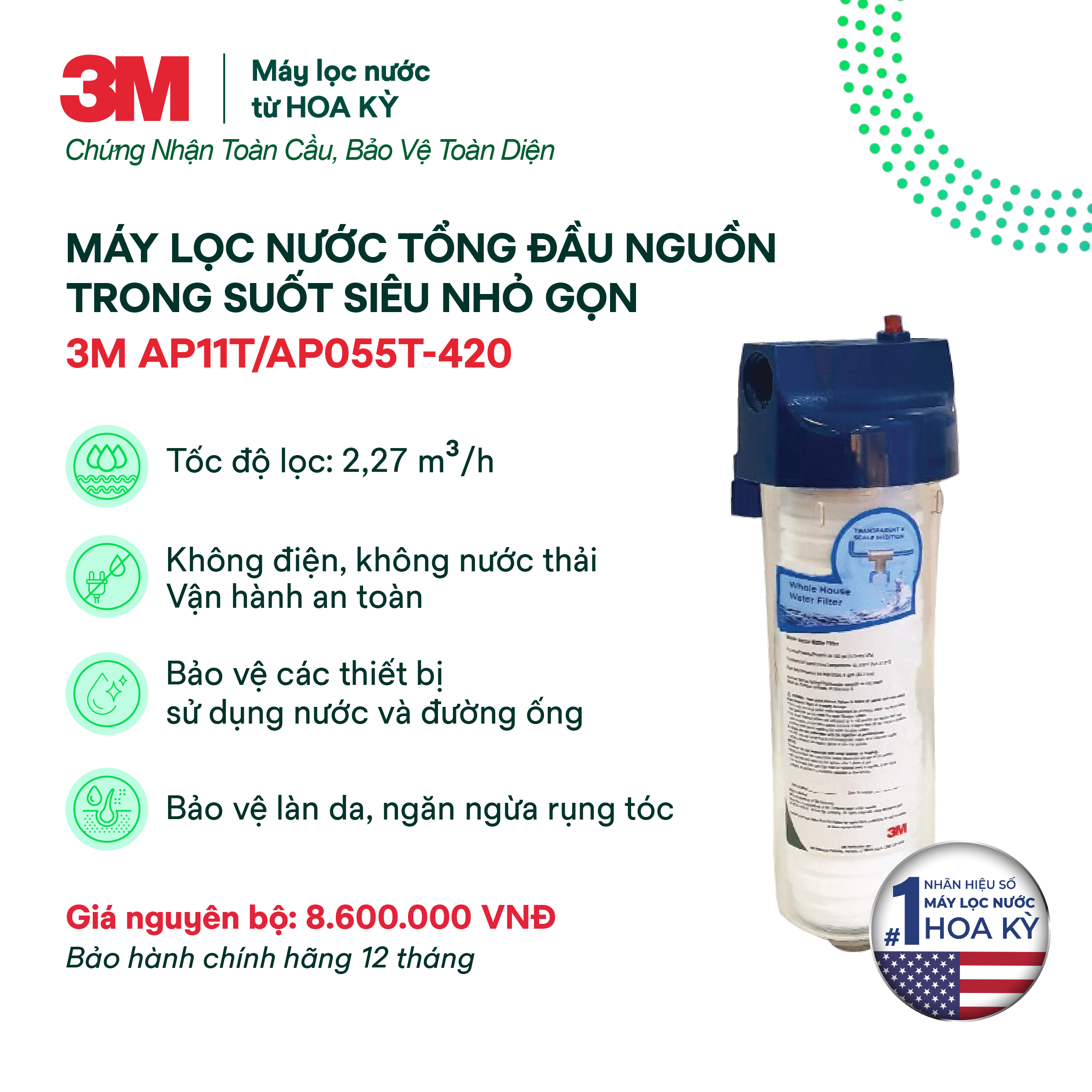 Máy Lọc Nước Tổng Đầu Nguồn Trong Suốt 3M AP11T/AP055T-420