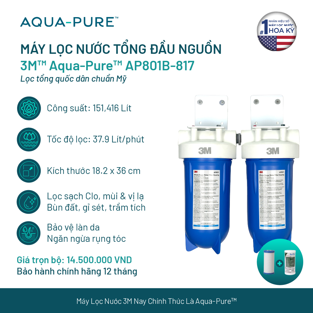 Máy Lọc Nước Tổng Đầu Nguồn Cao Cấp 3M™ Aqua-Pure™ AP801B-817
