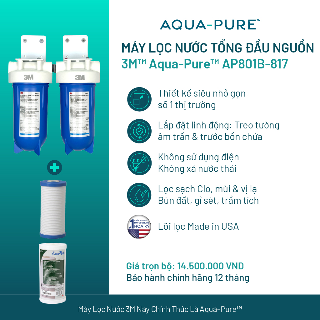 Máy Lọc Nước Tổng Đầu Nguồn Cao Cấp 3M™ Aqua-Pure™ AP801B-817