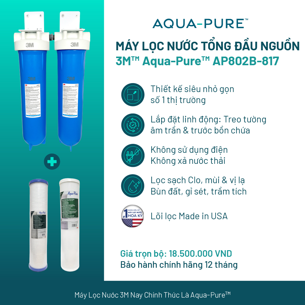 Máy Lọc Nước Tổng Đầu Nguồn Cao Cấp 3M™ Aqua-Pure™ AP802B-817