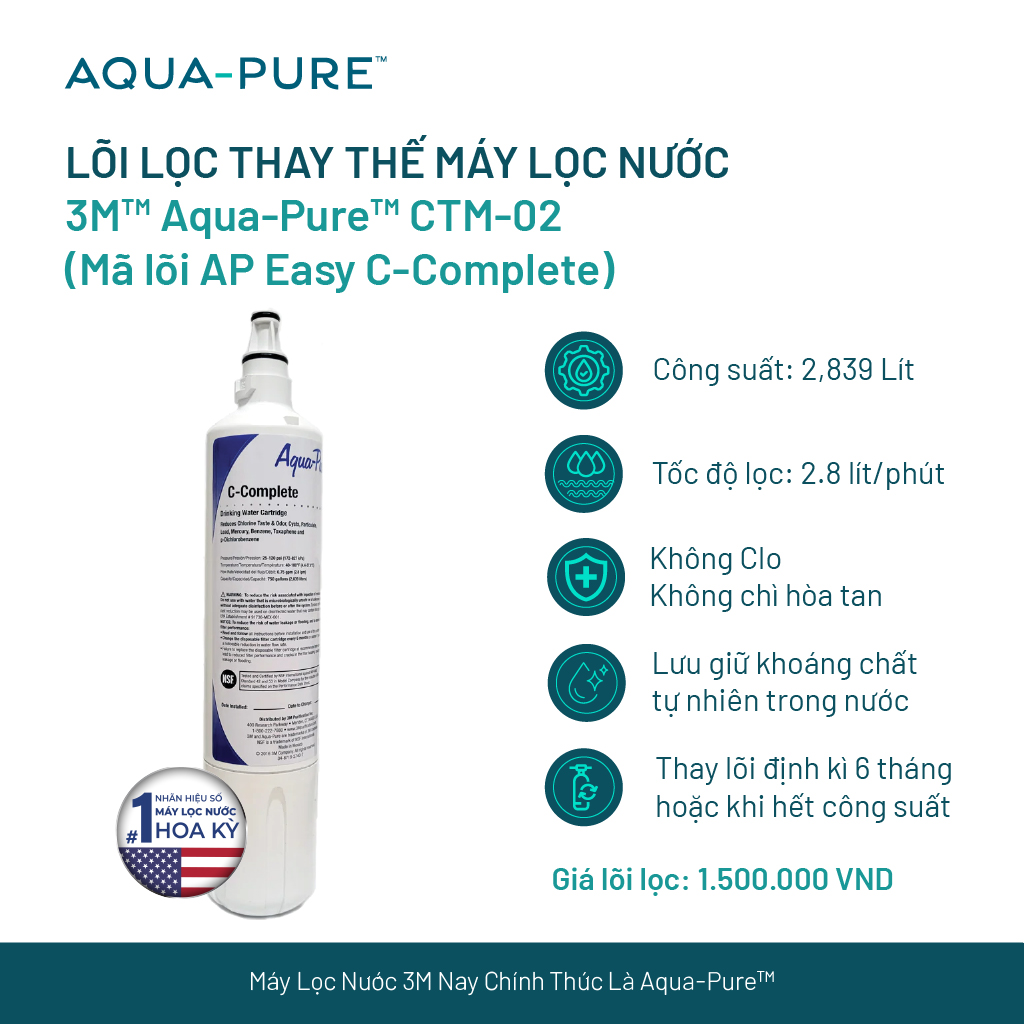Lõi Thay Cho Máy Lọc Nước Để Bàn 3M CTM-02 (Mã Lõi C-Complete)