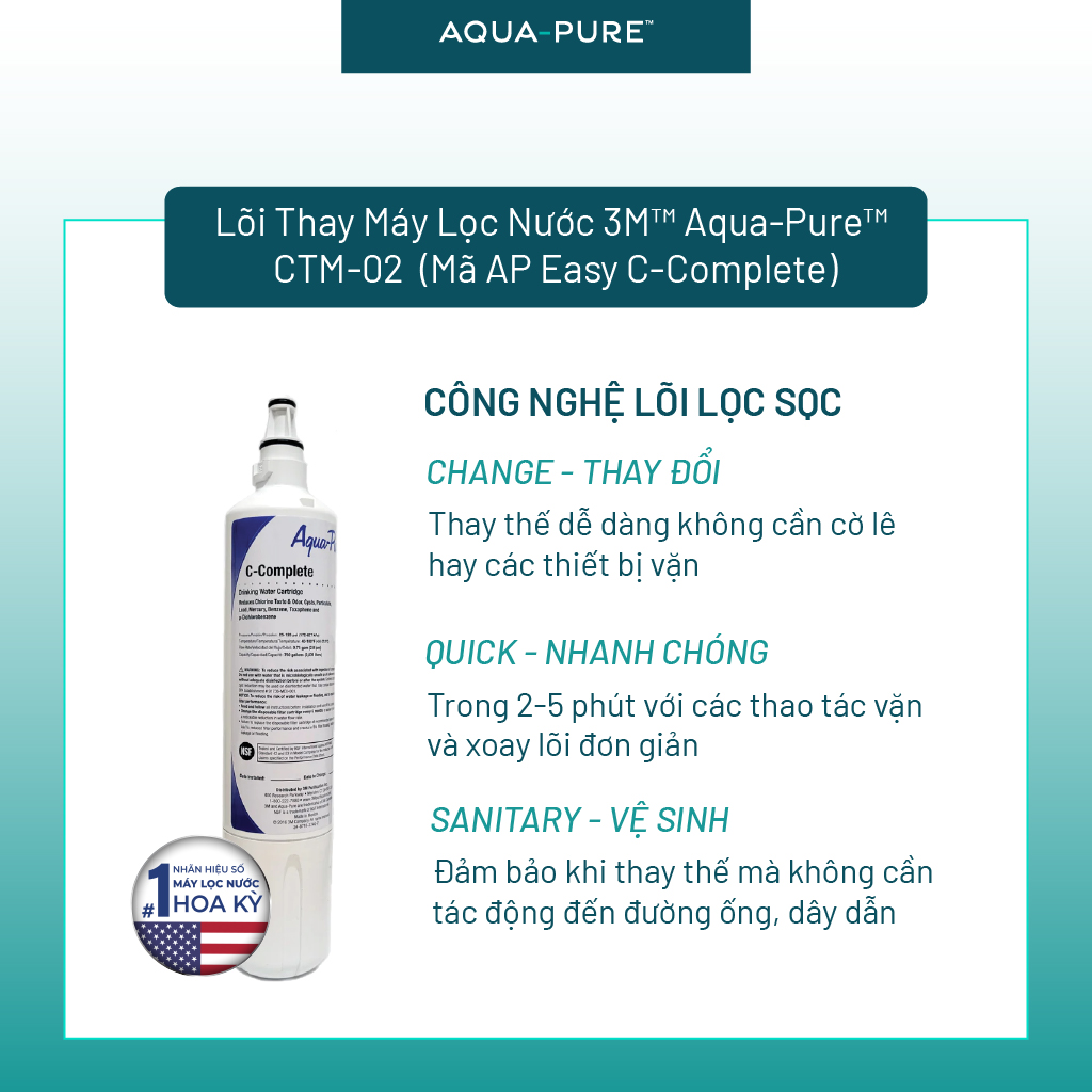 Lõi Thay Cho Máy Lọc Nước Để Bàn 3M CTM-02 (Mã Lõi C-Complete)