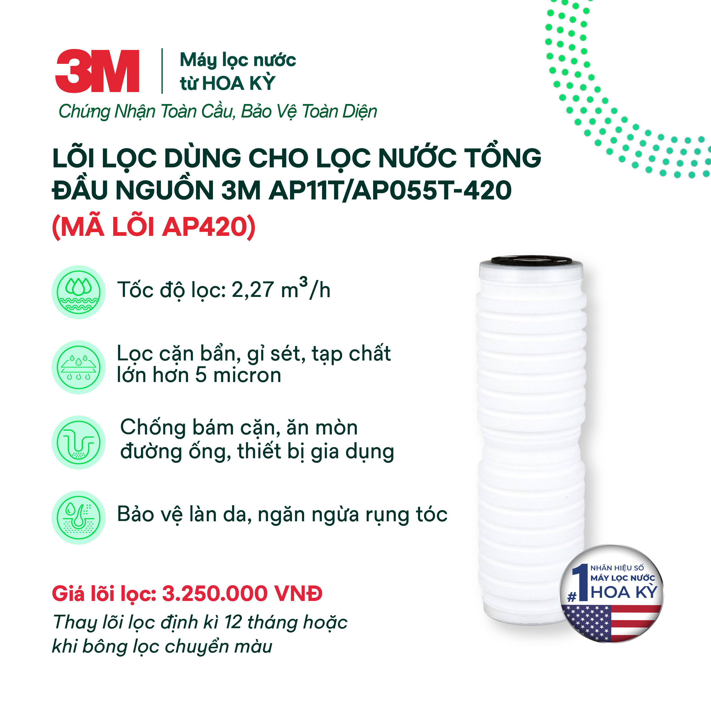 Lõi Thay Thế Cho Máy Lọc Nước Tổng Đầu Nguồn 3M AP11T-420/AP055T-420 (MÃ AP420)