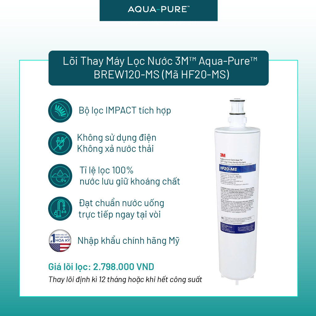 Lõi Thay Cho Máy Lọc Nước 3M BREW120-MS (MÃ HF20-MS)