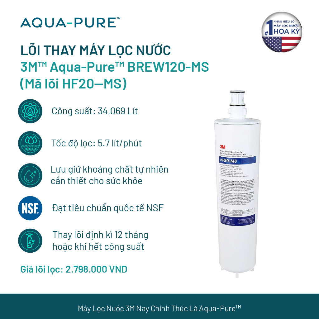 Lõi Thay Cho Máy Lọc Nước 3M BREW120-MS (MÃ HF20-MS)
