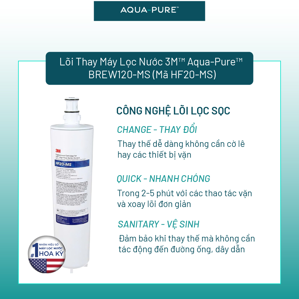 Lõi Thay Cho Máy Lọc Nước 3M BREW120-MS (MÃ HF20-MS)