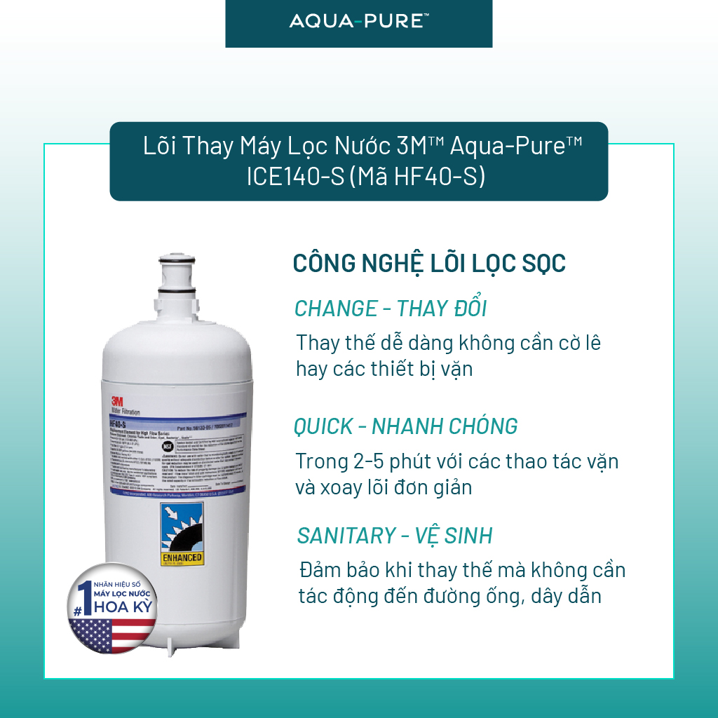 Lõi Thay Cho Máy Lọc Nước 3M ICE140-S (MÃ HF40-S và FF100)