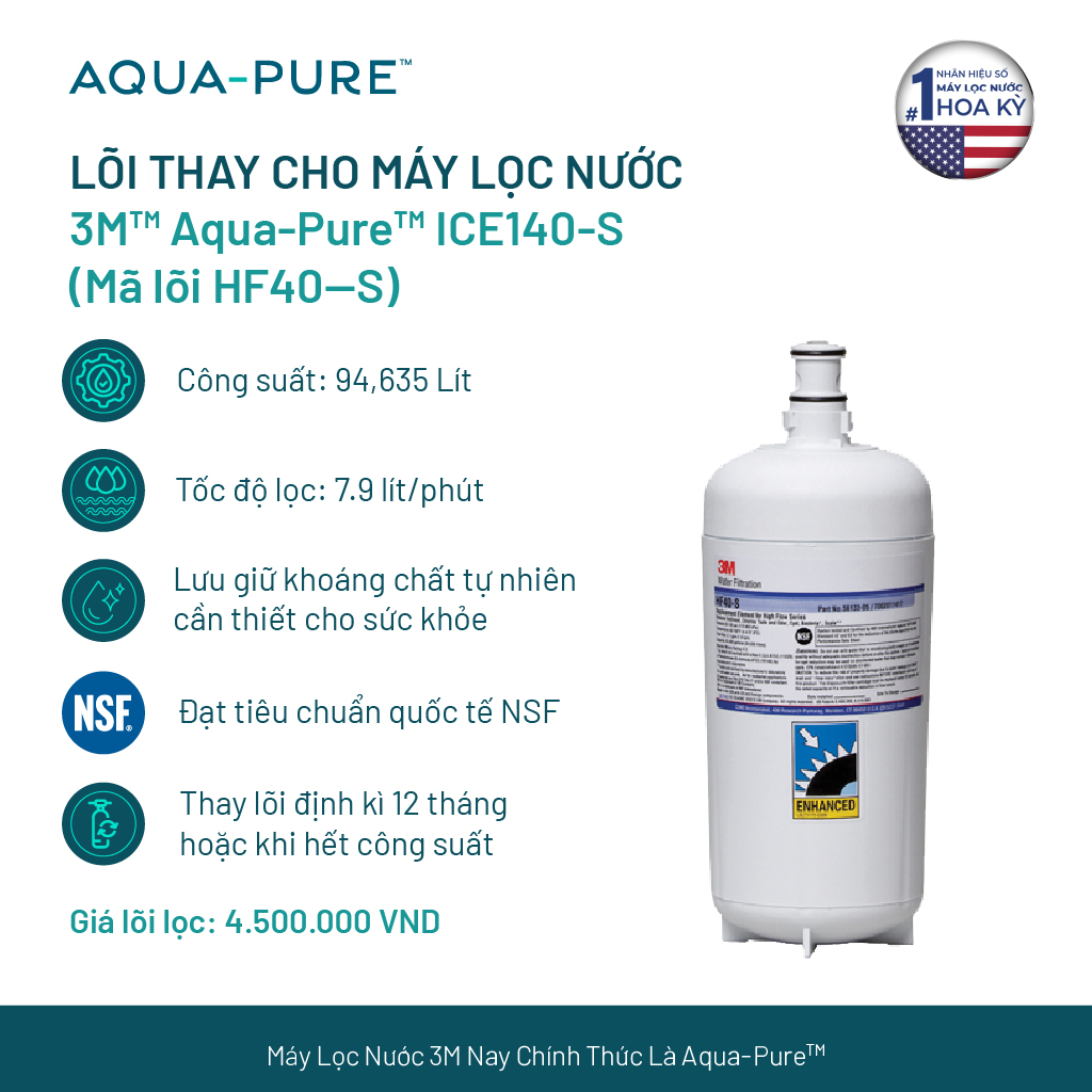 Lõi Thay Cho Máy Lọc Nước 3M ICE140-S (MÃ HF40-S và FF100)