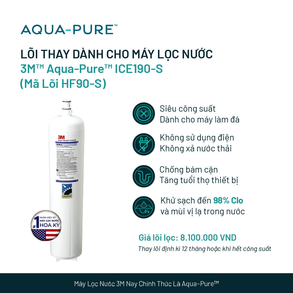 Lõi Thay Cho Máy Lọc Nước Công Suất Lớn 3M ICE190-S & DP190 (Mã HF90-S)