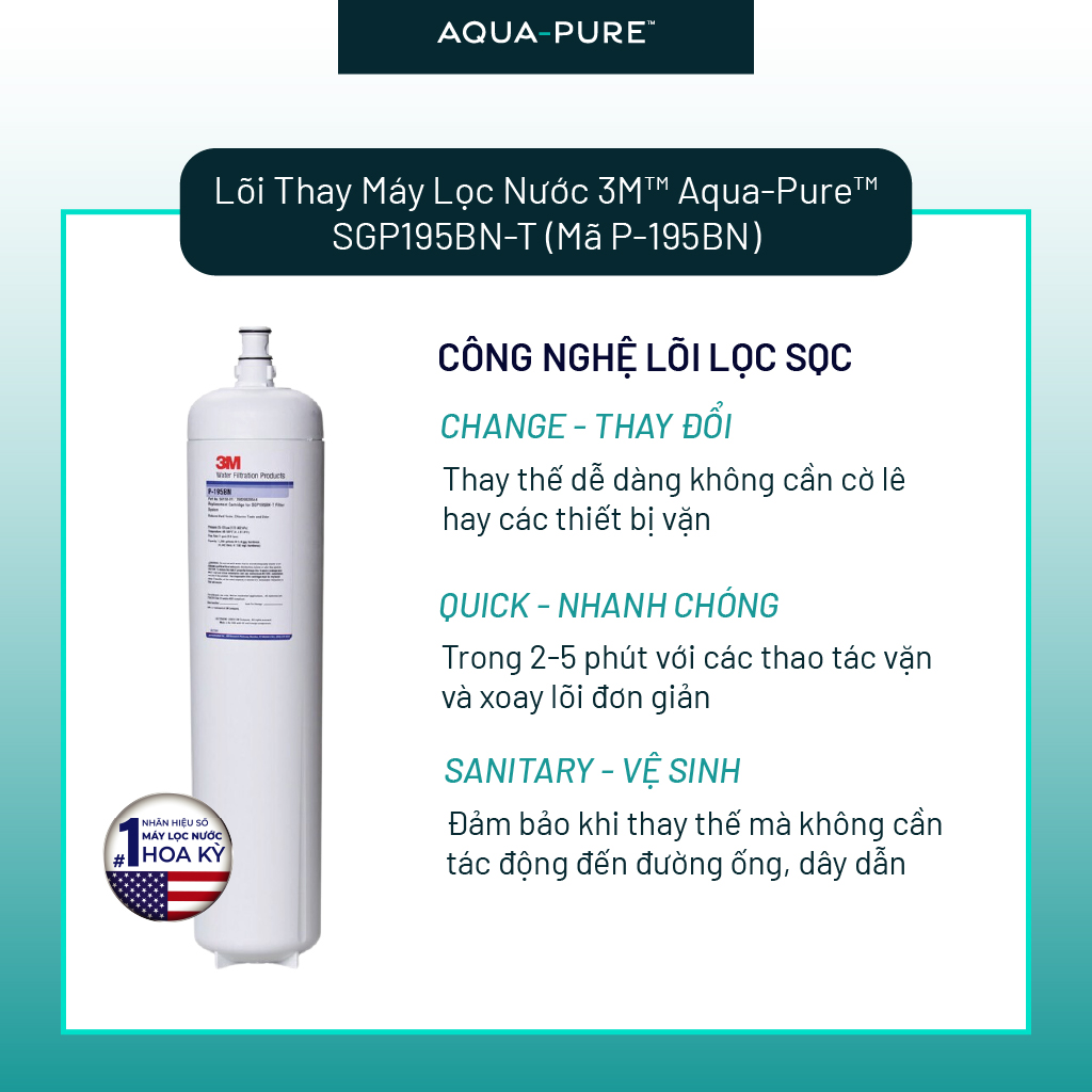 Lõi Lọc Thay Thế Cho Máy Lọc Nước 3M SGP195BN-T (Mã lõi P-195BN)