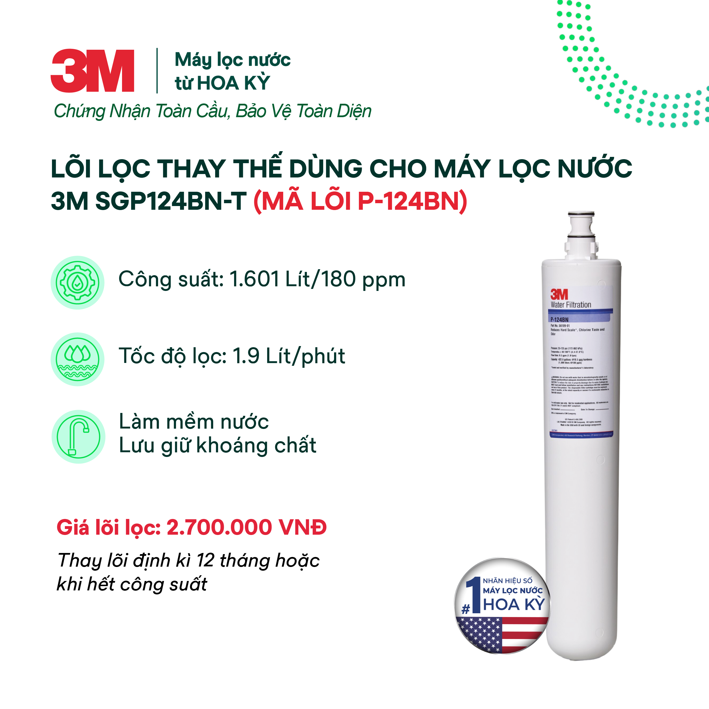 Lõi Lọc Thay Thế Cho Máy Lọc Nước 3M SGP124BN-T (Mã lõi P-124BN)