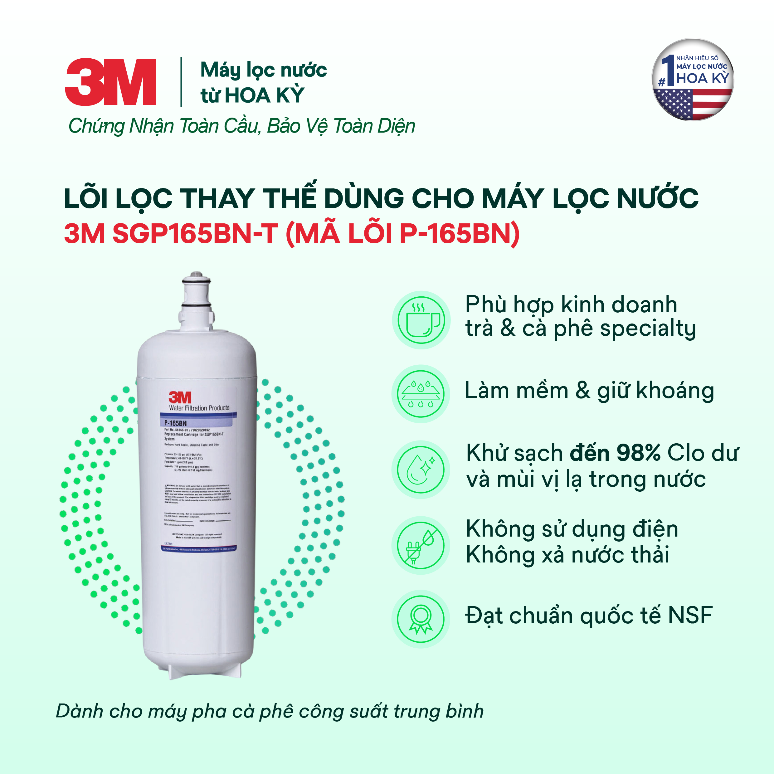 Máy Lọc Nước Chuyên Dụng Cho Máy Pha Cà Phê 3M SGP165BN-T