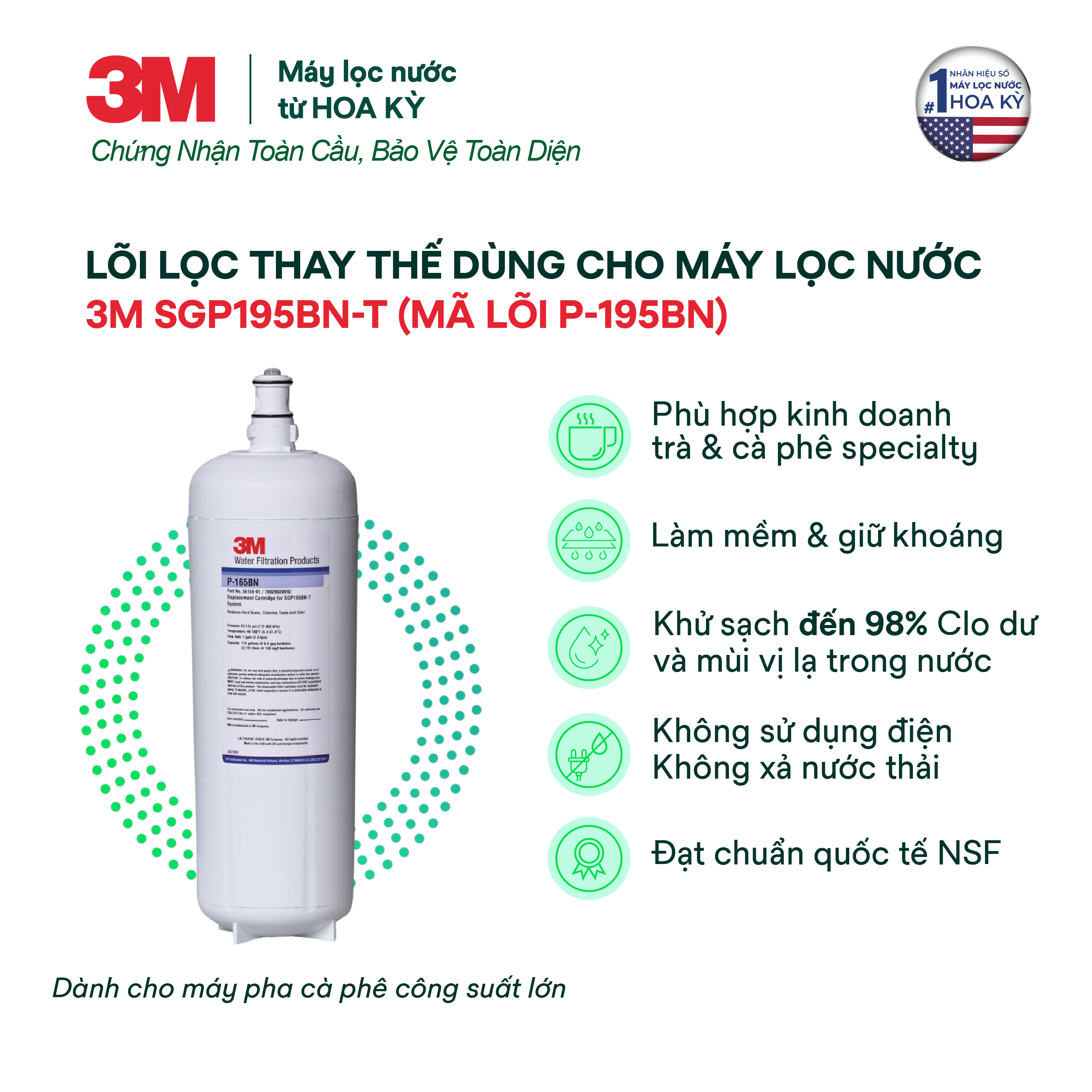 Máy Lọc Nước Chuyên Dụng Cho Máy Pha Cà Phê 3M SGP195BN-T