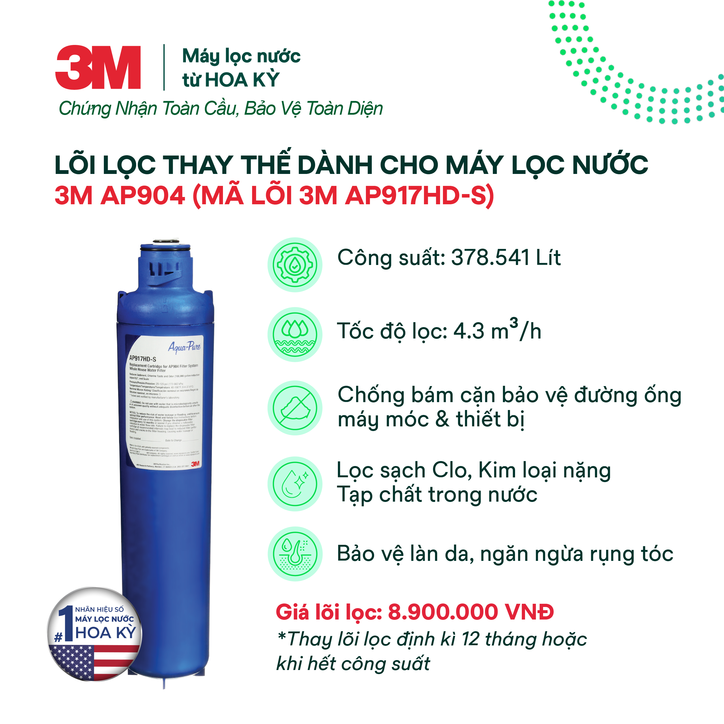 Lõi Thay Thế Cho Máy Lọc Nước Tổng Đầu Nguồn 3M AP904 (Mã AP917HD-S)