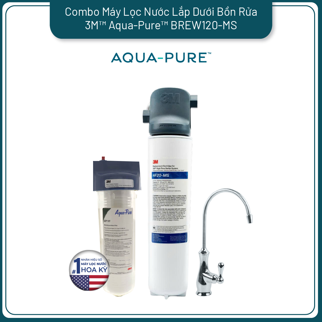 Bộ Sản Phẩm Máy Lọc Nước Lắp Dưới Bồn Rửa 3M BREW120-MS Kèm Lọc Thô Cao Cấp