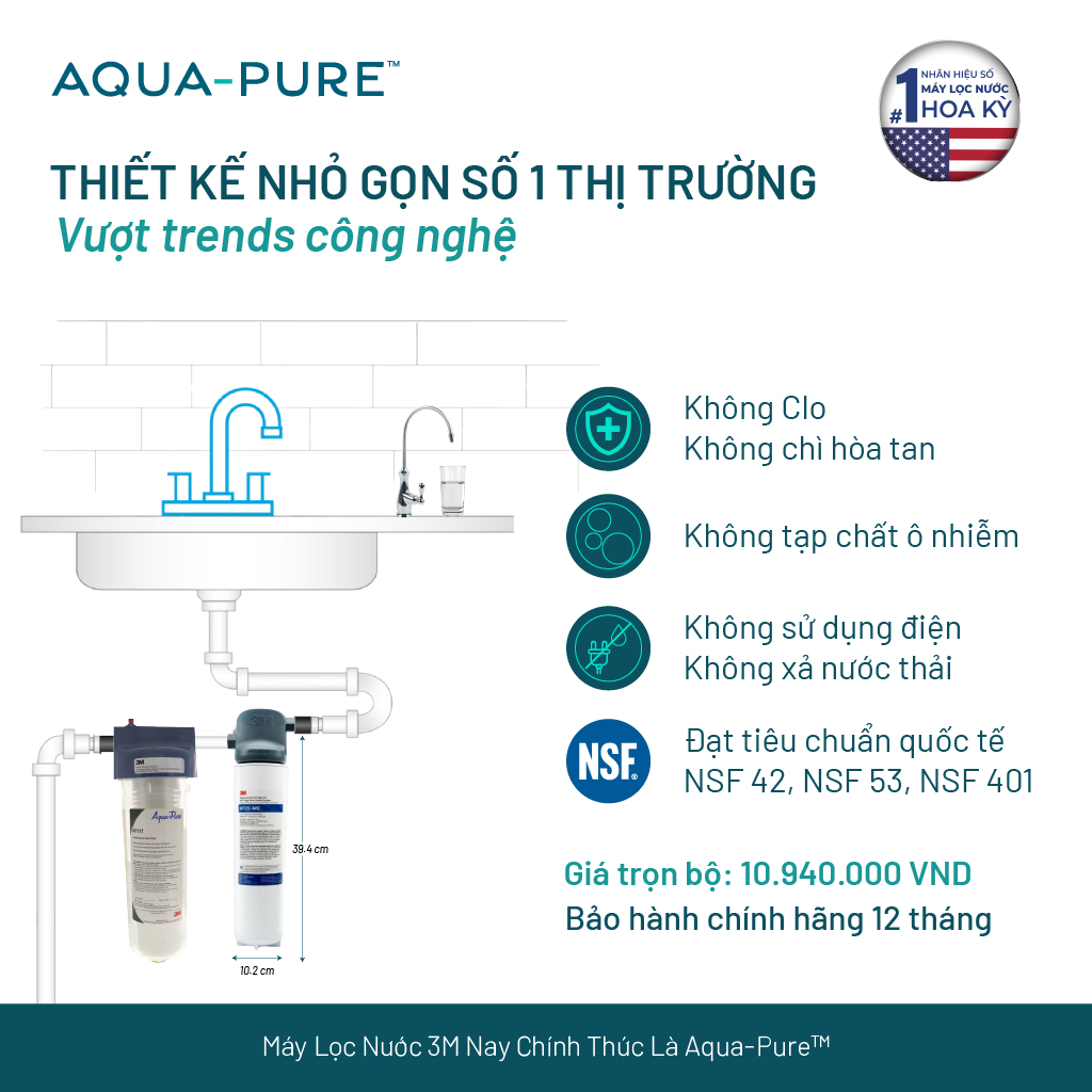 Bộ Sản Phẩm Máy Lọc Nước Lắp Dưới Bồn Rửa 3M BREW120-MS Kèm Lọc Thô Cao Cấp