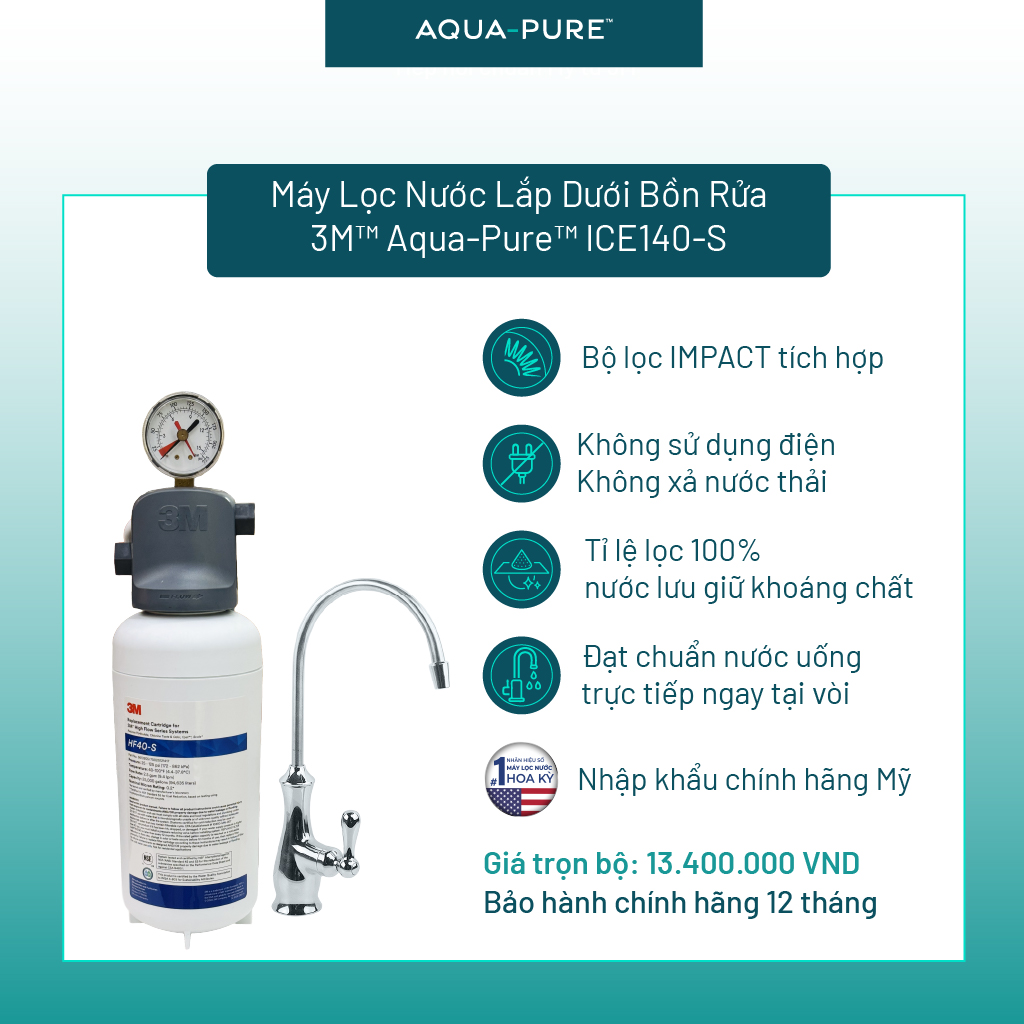 Máy Lọc Nước Lắp Dưới Bồn Rửa 3M ICE140-S Kèm Vòi 3M