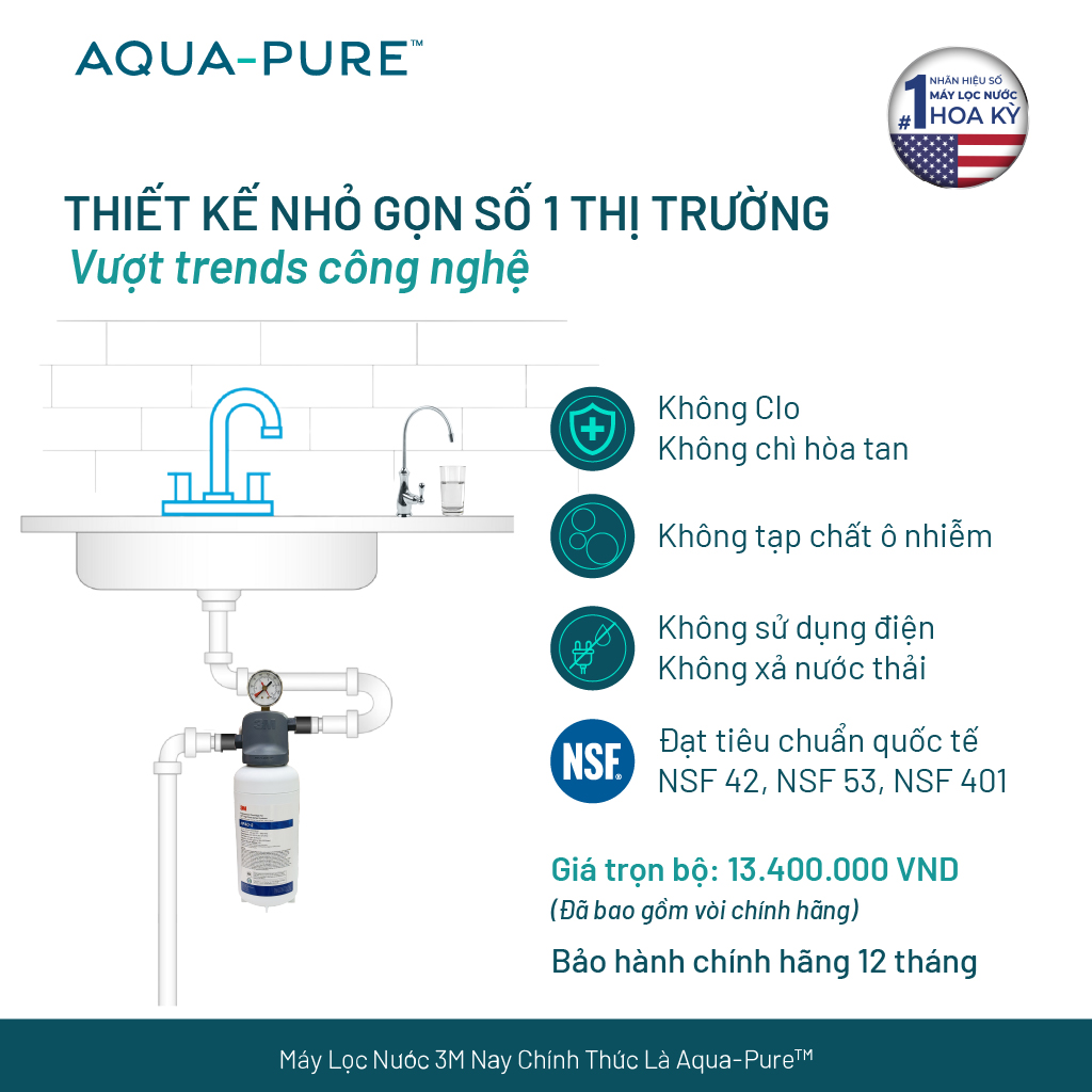 Máy Lọc Nước Lắp Dưới Bồn Rửa 3M ICE140-S Kèm Vòi 3M