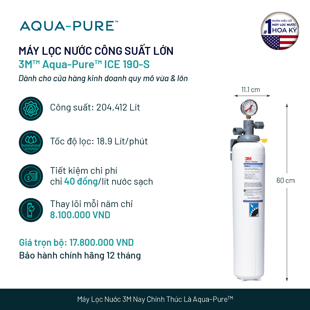 Máy Lọc Nước Công Suất Lớn Dành Cho Thương Mại 3M ICE190-S
