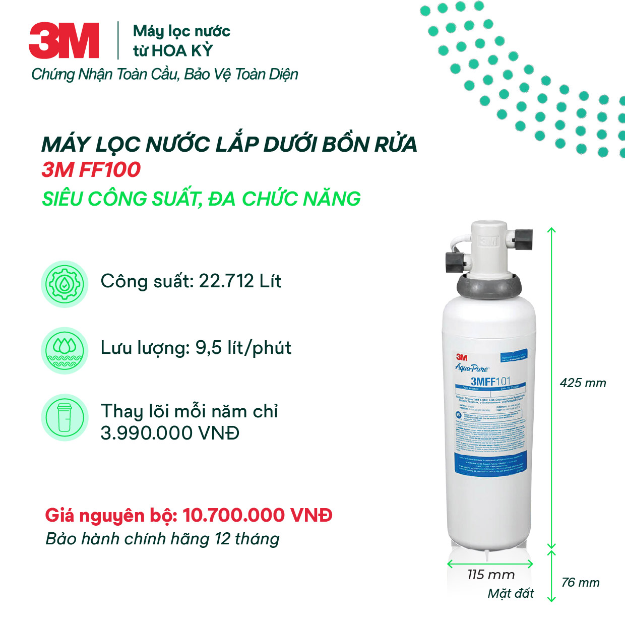 Máy Lọc Nước 3M FF100 Không Kèm Vòi