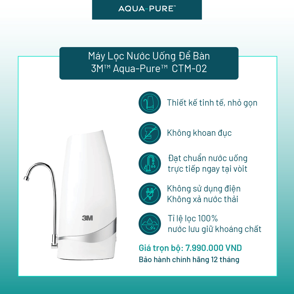 Máy Lọc Nước Uống Để Bàn Không Dùng Điện 3M CTM-02