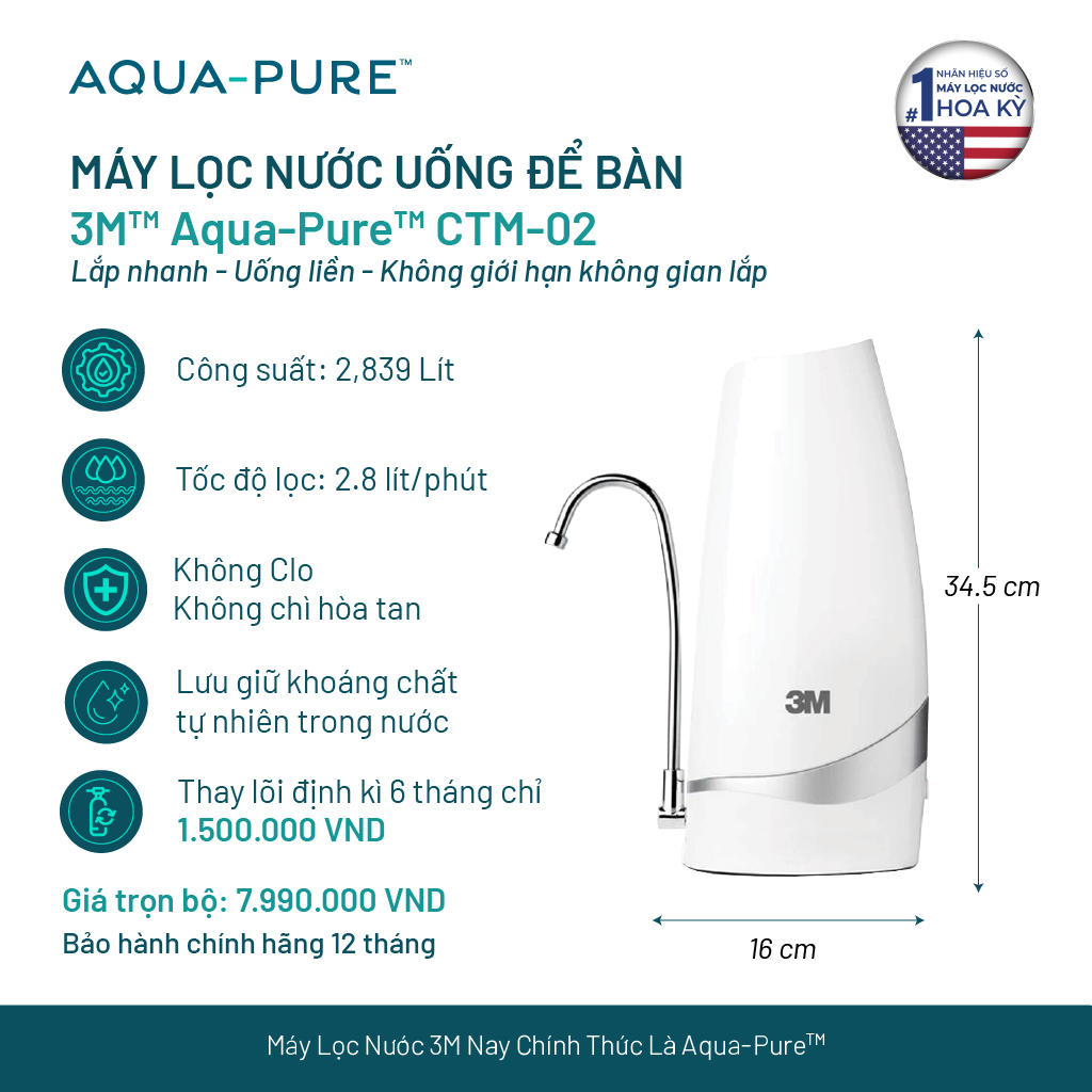 Máy Lọc Nước Uống Để Bàn Không Dùng Điện 3M CTM-02