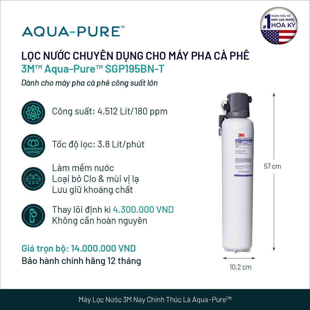 Máy Lọc Nước Chuyên Dụng Cho Máy Pha Cà Phê 3M SGP195BN-T