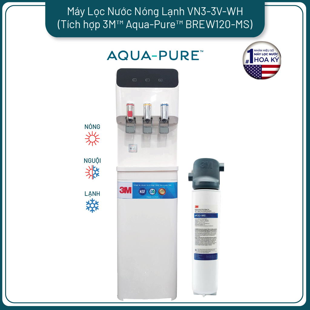 Cây Lọc Nước Nóng Lạnh 3M VN3-3V (Tích Hợp Máy Lọc Nước 3M BREW120-MS)