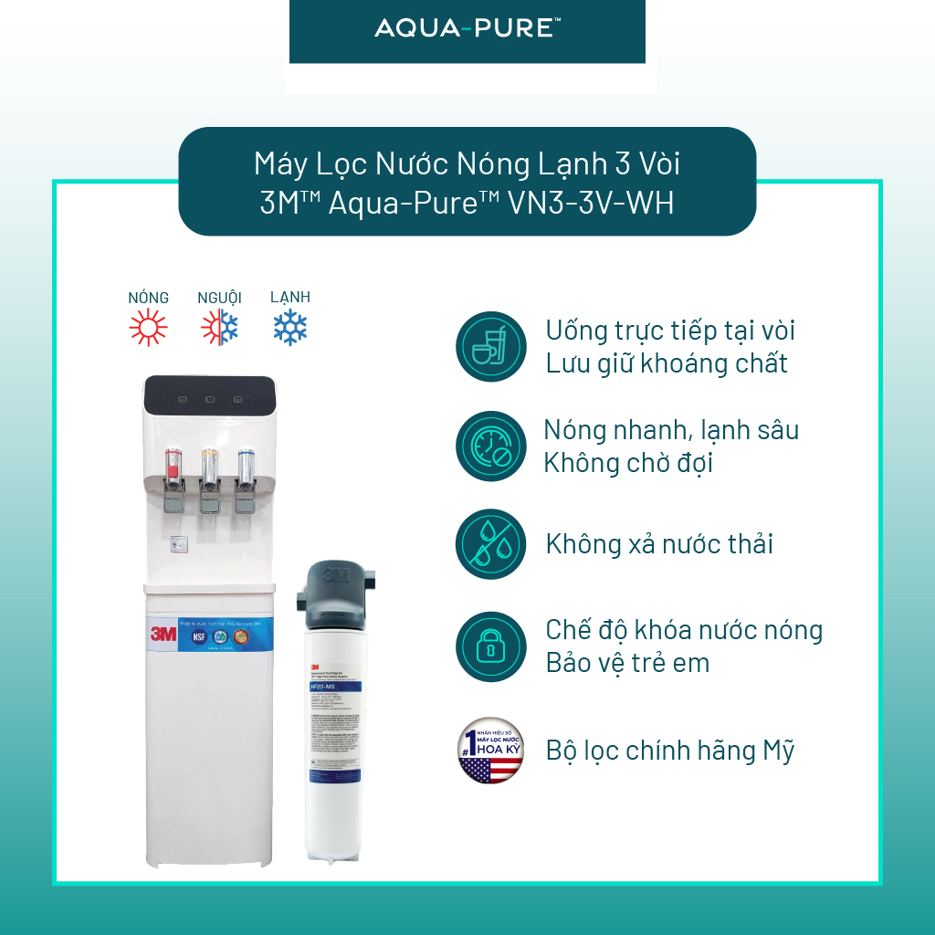 Cây Lọc Nước Nóng Lạnh 3M VN3-3V (Tích Hợp Máy Lọc Nước 3M BREW120-MS)