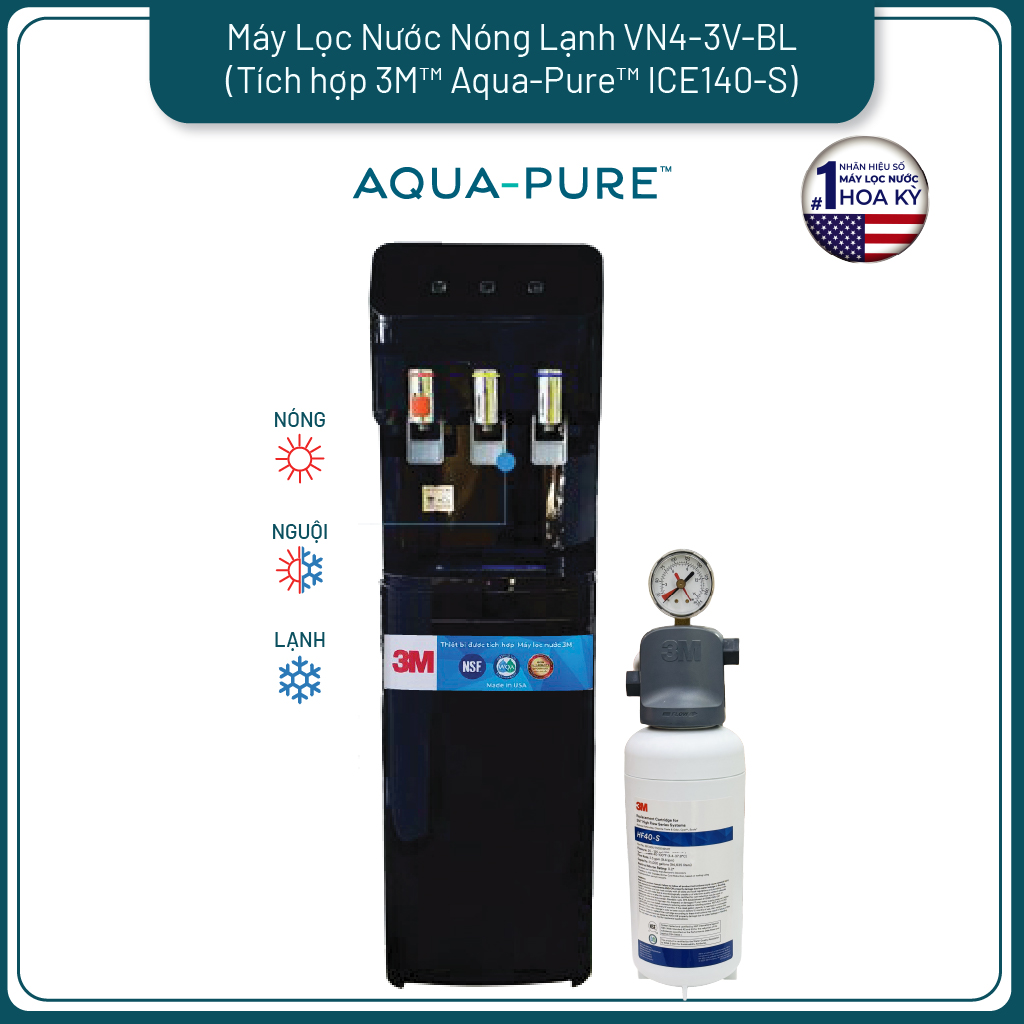 Cây Lọc Nước Nóng Lạnh 3M VN4-3V-BL (Tích Hợp Máy Lọc Nước 3M ICE140-S)
