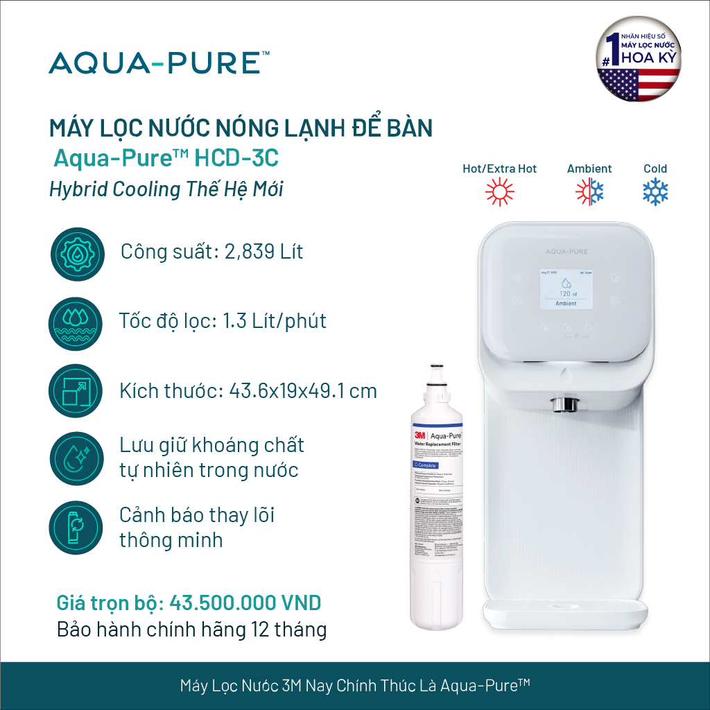 Máy Lọc Nước Nóng Lạnh Để Bàn Cao Cấp Aqua-Pure™ HCD-3C