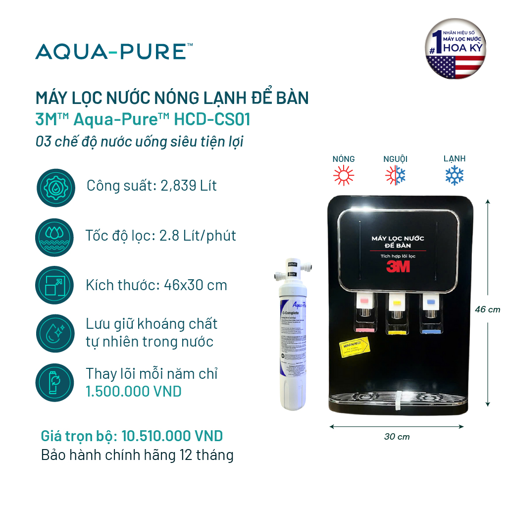 Máy Lọc Nước Nóng Lạnh Để Bàn 3M HCD-CS01