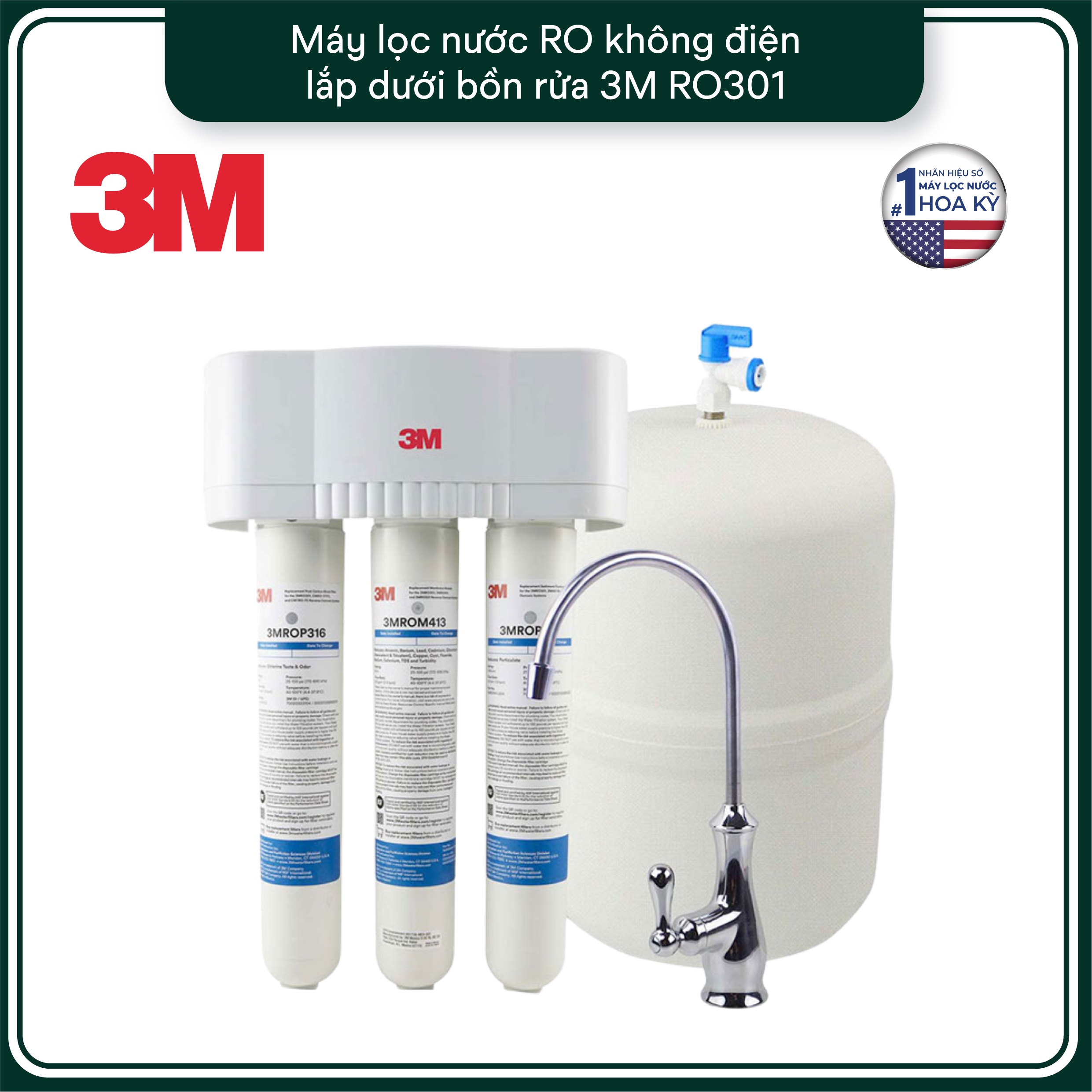 Máy Lọc Nước Lắp Dưới Bồn Rửa 3M Aqua-Pure RO301 - Công Nghệ RO Không Dùng Điện