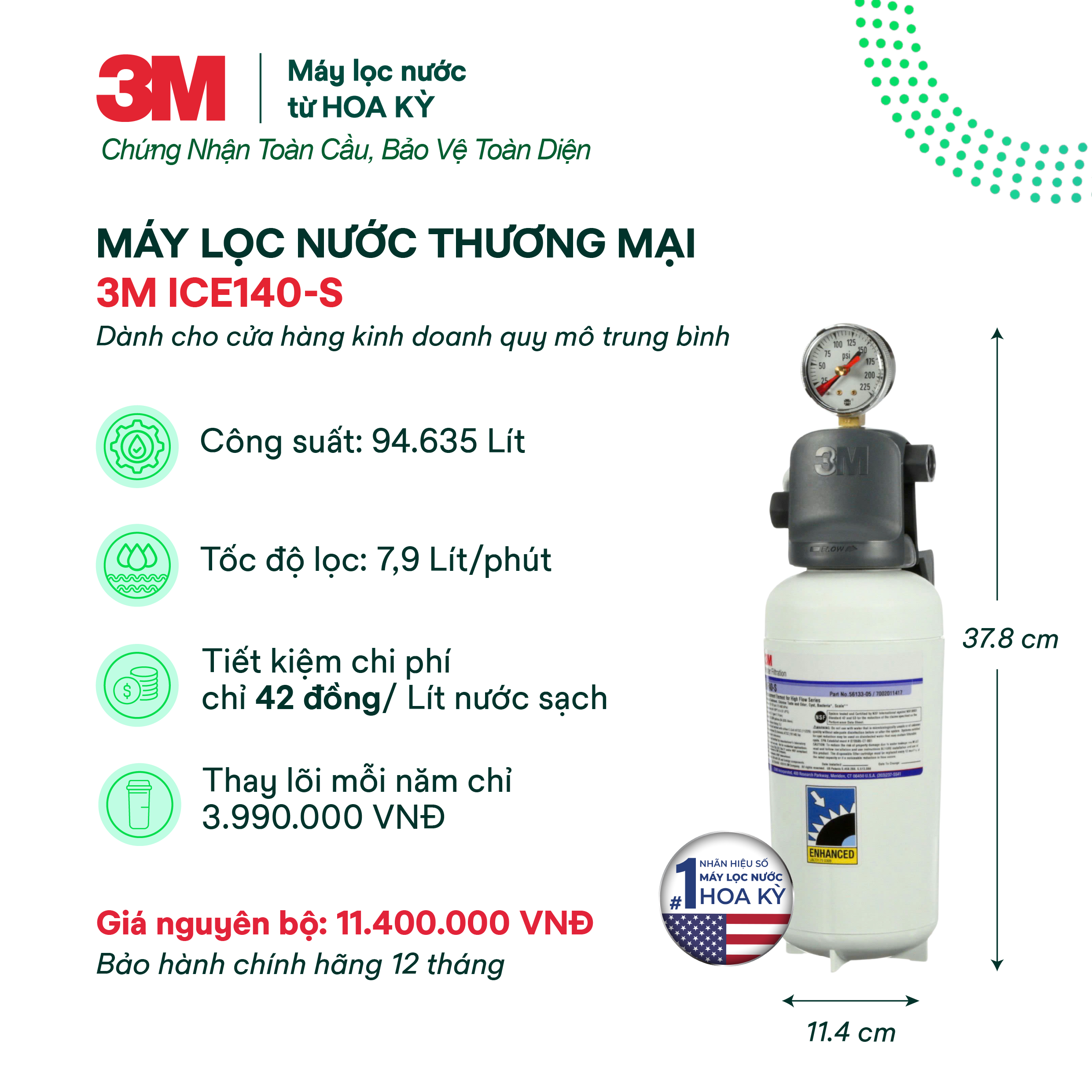 Máy Lọc Nước Công Suất Lớn Dành Cho Nhà Hàng, Quán Cà Phê 3M ICE140-S