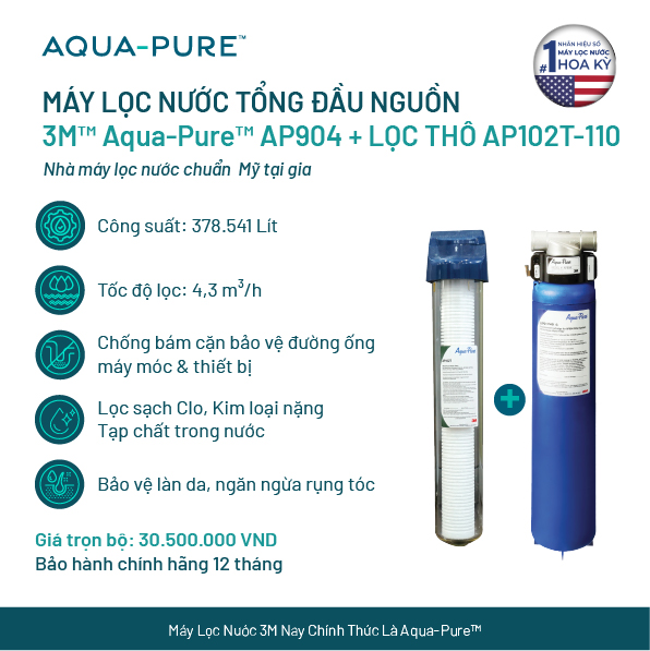 Máy Lọc Nước Tổng Đầu Nguồn 3M AP904 Kèm Lọc Thô 3M Cao Cấp