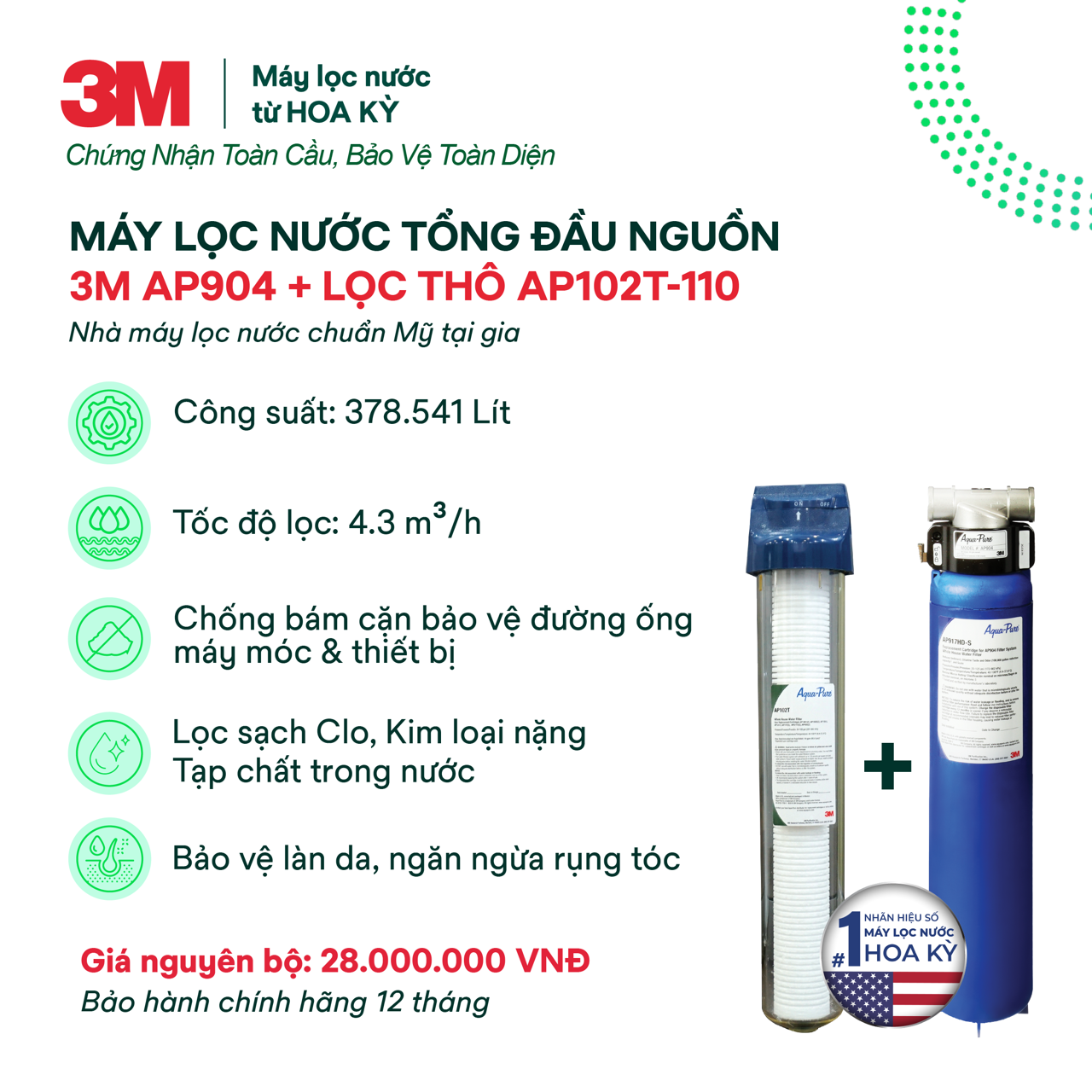 Máy Lọc Nước Tổng Đầu Nguồn 3M AP904 Kèm Lọc Thô 3M Cao Cấp