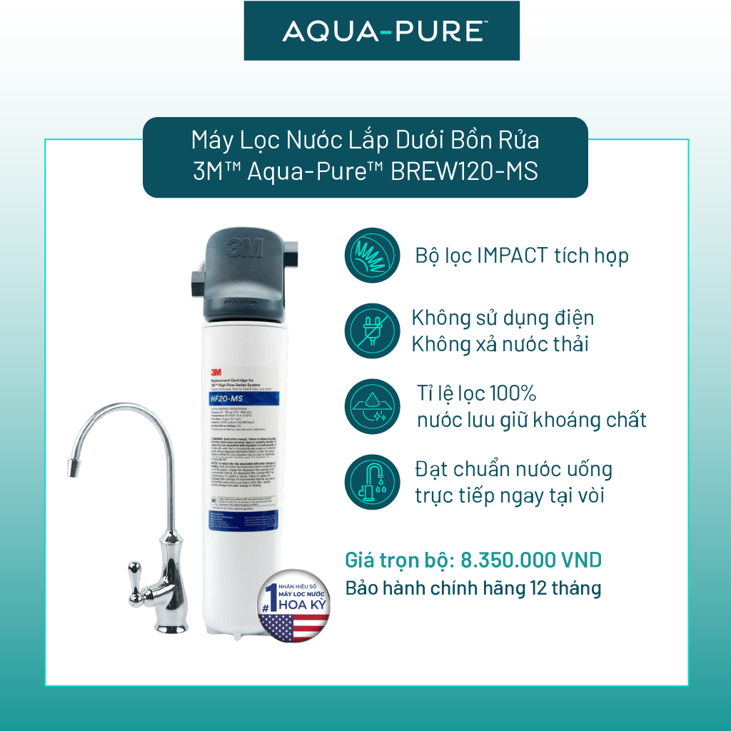 Máy Lọc Nước Lắp Dưới Bồn Rửa 3M BREW120-MS Kèm Vòi 3M