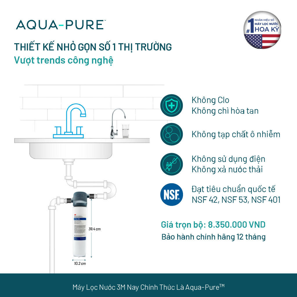 Máy Lọc Nước Lắp Dưới Bồn Rửa 3M BREW120-MS Kèm Vòi 3M